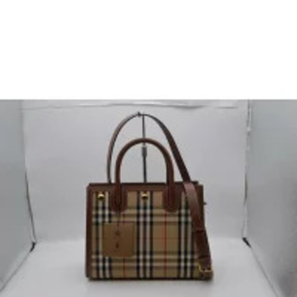 Burberry SA Title Leather Handbag Check Black